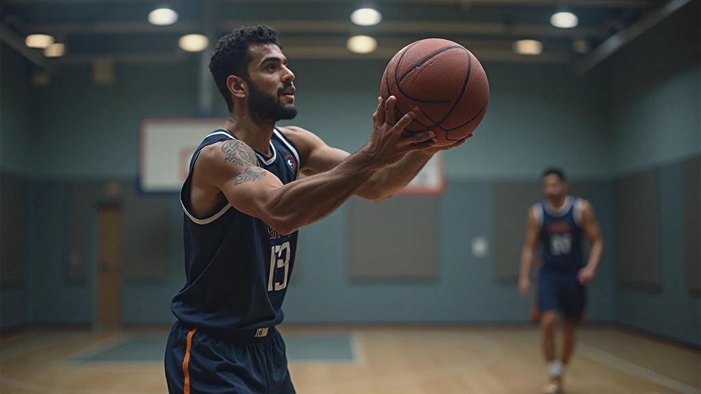 لاعب يمارس تقنيات التصويب من مسافات مختلفة على ملعب كرة السلة